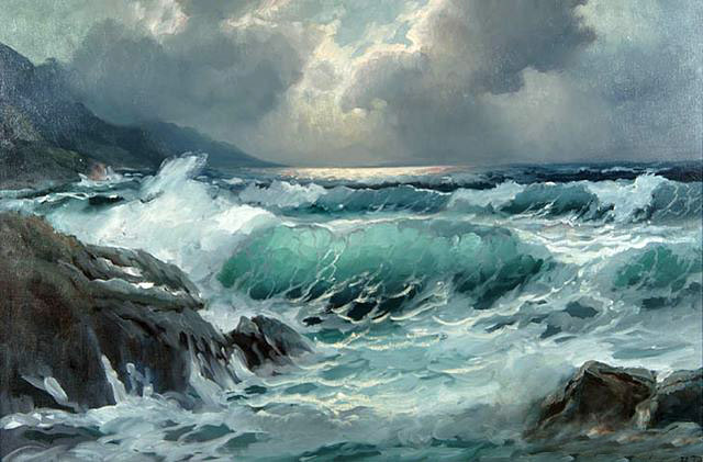 【P50号】good blue(cave) 油絵 oil painting Pacific Blues - Ocean Wave Painting 24