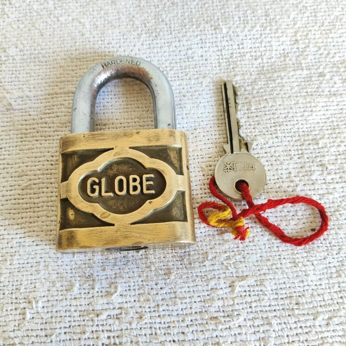 Vintage Globe Brand Brass Padlock Original Key Decorative Collectible PD37