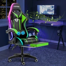 RGB LED Light Computer Gaming Chair Speakers Massage Footrest High Back Recliner