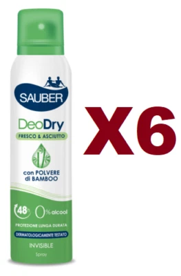 6 PZ SAUBER DEODRY DEODORANTE SPRAY 150ML INVISIBLE FRESCO E ASCIUTTO
