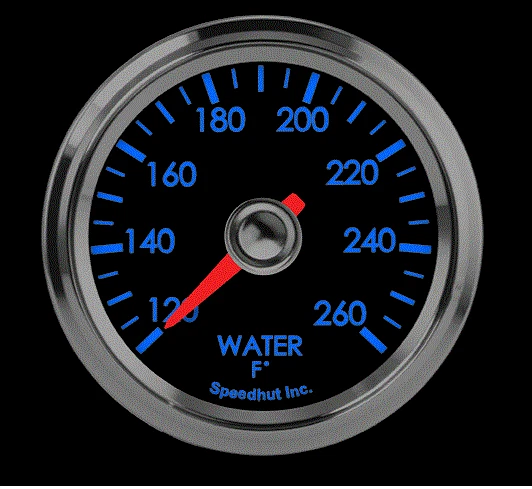Speedhut 2-1/16" (52mm) Water Temp Gauge 120-260F White Face/Numbers Glow Blue - Image 2 of 4