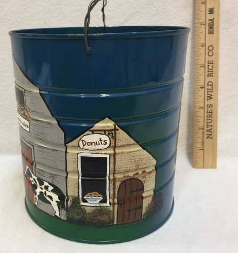 Coffee Can Bucket Hand Painted Country Store Theme Barn Shops Folk Art Craft - Picture 5 of 8