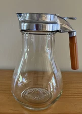 VTG Glass Syrup Dispenser Server Spring Loaded Metal Lid Amber Bakelite Handle