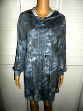 Cool Bebop size S blue print long sleeve hooded  dress women juniors NWT