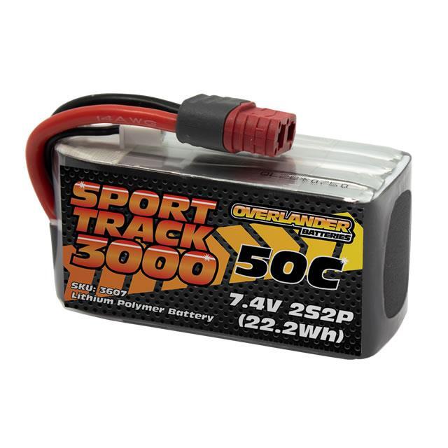 Overlander 3000mAh 7.4v 2S2P 50C Sport Track LiPo Battery with Deans Connector