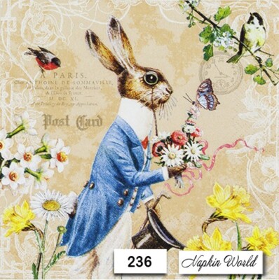 (236) TWO Paper LUNCHEON Decoupage Art Craft Napkins - VICTORIAN EASTER RABBIT