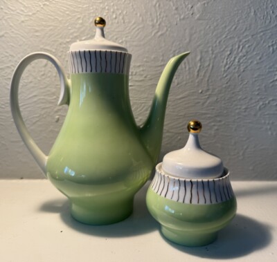 Kahla Porcelain vintage teapot and sugar cup - pastel lime green