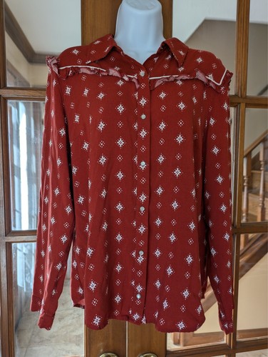 Wrangler Retro Women's (L) Western Button-Up Collared Blouse Pearl Button Snaps - 第 6/24 張圖片