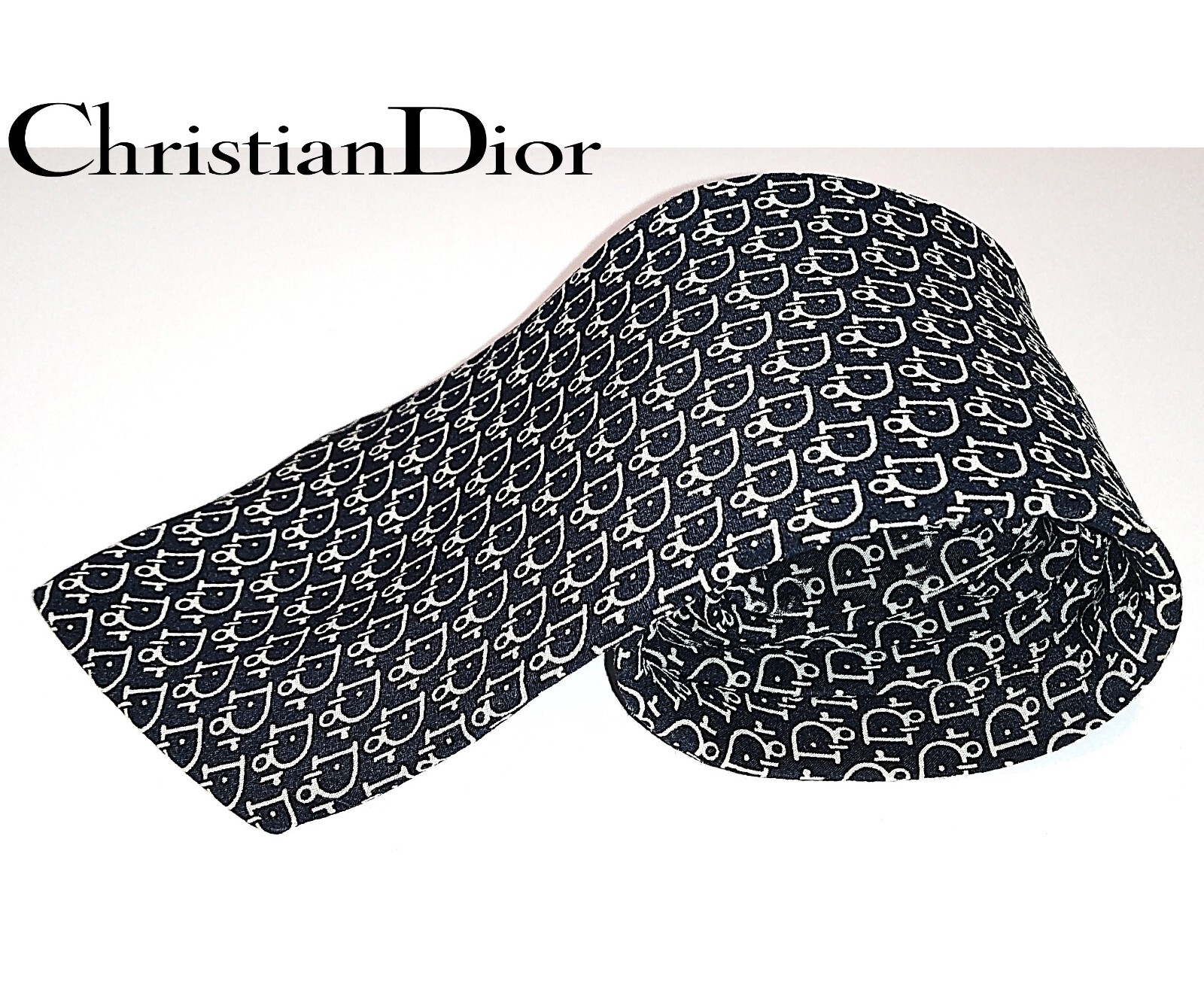 RARE Vintage Christian Dior Dark Blue Oblique Design Mens Silk Tie