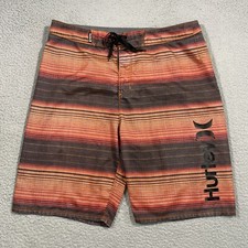 Hurley Mens Size 32 Swim Board Shorts Orange Striped Beach Surf