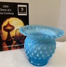 Fenton Blue Hobnail Opalescent Glass Vase 1940-1950