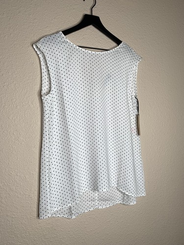 Halogen White & Black Polka Dot Sleeveless Blouse Women Small Relaxed Fit - Picture 8 of 8