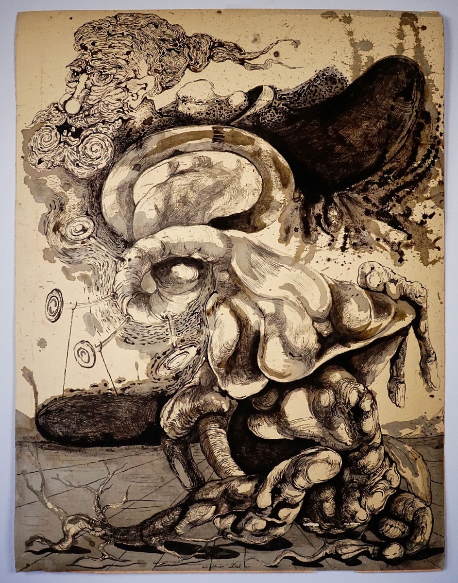1933 Salvador Dali Original Ink Drawing Sketch Painting Artwork
