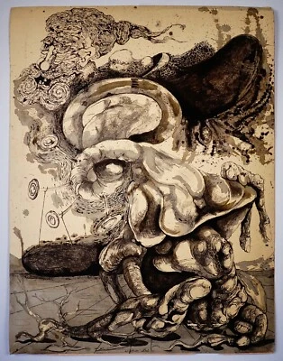 1933 Salvador Dali Originale Gouache Zeichnung/Skizze, Signiert, Ungefasst - Bild 1 von 4