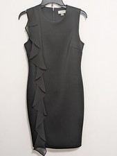 Calvin Klein Women's Scuba Chiffon Ruffle Black Dress Size 4 Cocktail Evening 