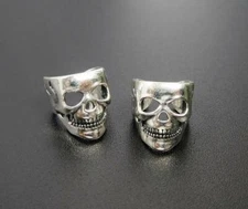 PAIR of Sterling Silver Small Skull Face Earring Ear Cuff Non Piercing Unique