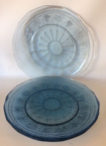 Arcoroc Minos Sapphire Blue Set Of 4 Dinner Plates Grapevines Glass Excellent!  - 第 1/4 張圖片