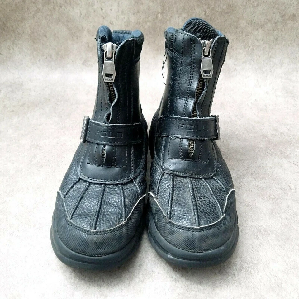 Polo Ralph Lauren Niños Farleigh Cremallera Alta Talla 2 M Negro Cuero Niño Botas Foto 2 de 4