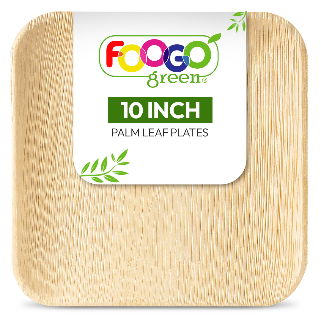 FOOGO Verde 10" (25 cm) Platos Grandes Desechables de Hoja de Palma Ecológicos Picnic Fiesta