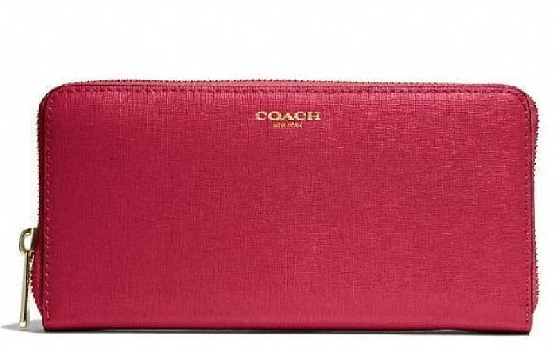 NWT COACH 49355 SAFFIANO LEATHER ACCORDION ZIP WALLET (SCARLET) | eBay