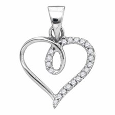 10k White Gold Round Diamond Heart Fashion Pendant 1/10 Ctw