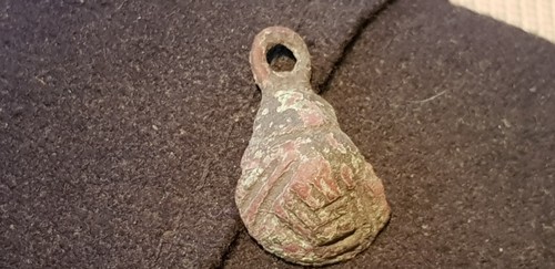 Rare Saxon copper alloy harness mount with some nice markings could be worn L65w