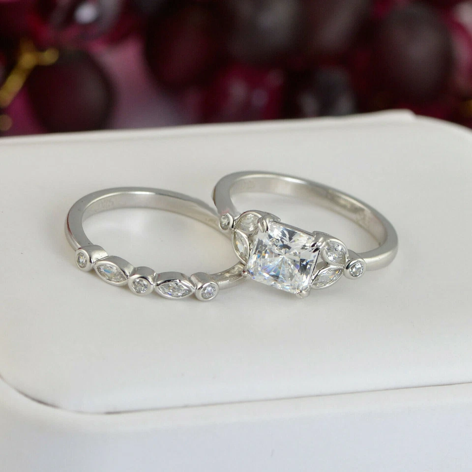 3 Karat VVS1/D Diamant Princess Solitär Ring Set Verlobungsring Weißgold-Finish - Bild 3 von 4