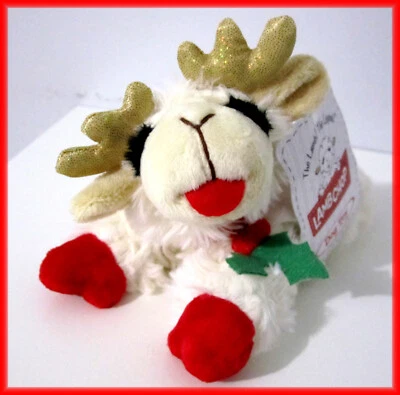 NW XMAS REINDEER HOLLY WISHES & MISTLETOE KISSES MULTIPET 6.5" LAMB CHOP DOG TOY