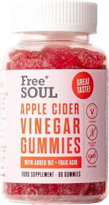 FREE SOUL Apple Cider Vinegar Gummies with The Mother 1000mg Enhanced with Vitamin B12 & F