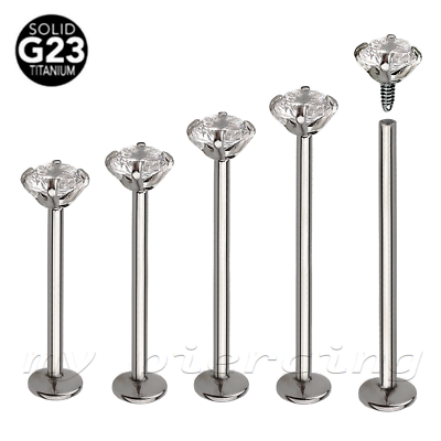 16G G23 Titanium Internally Threaded Prong Set CZ Labret Cheek