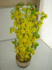 plastic artificial yellow apricot flower tree with pot 30" tall (hoa mai)