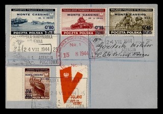 DR WHO 1944 POLAND MONTE CASSINO MILITARY OVPT WWII PATRIOTIC SEAL TIED R77646