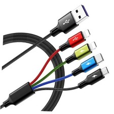 Multi Charging Cable, 2Pack 6Ft 4 in 1 Braided Multi Fast Charging Black