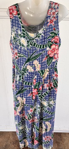 Vintage 90s REYN SPOONER Hawaiian HIBISCUS 🌺 Women’s Spun Rayon Maxi Dress XL - Picture 5 of 7