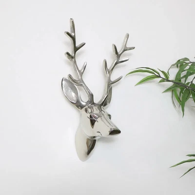 MELODY MAISON Metal polished silver wall art hanging stag deer head decoration ornament gift