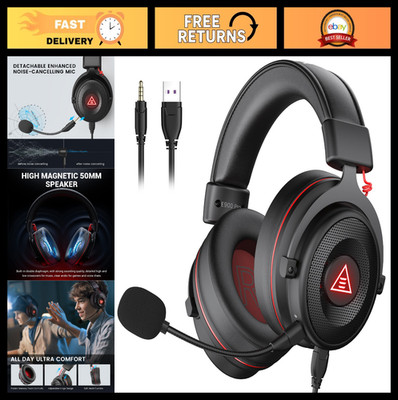 USB Gaming Headset with 7.1 Surround Sound, Detachable Mic, Noise Cancelling - P