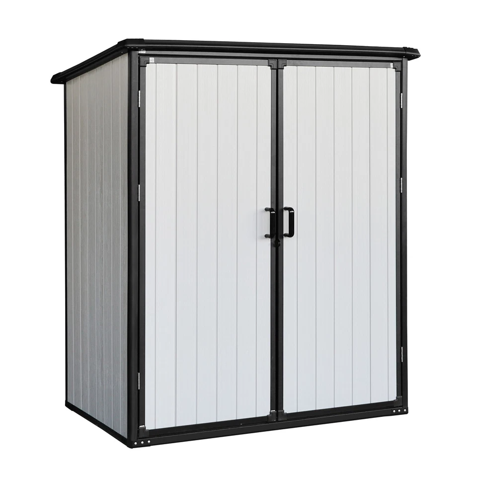 Shedzy Resin Garden Shed 1.5 x 0.9 x 1.7m Black with Doors for Outdoor Backyard