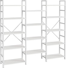 Triple Bookshelf Bookcase W/ 14 Open Display Shelves Wide Book Shelf Book Case