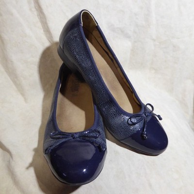 🩰 Hotter Comfort Ballet Pumps M or W; Navy Blue Leather; Patent Cap Toe;  Bows