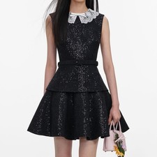 self portrait BLACK SEQUIN BOUCLE MINI DRESS ...