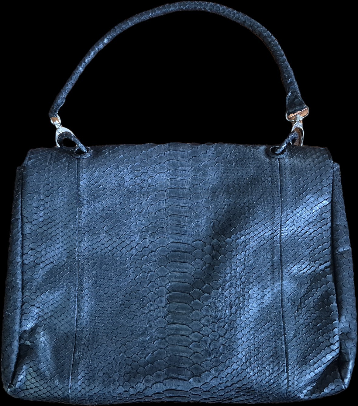 Genuine Python Leather Handbag – Black, Structure… - image 2