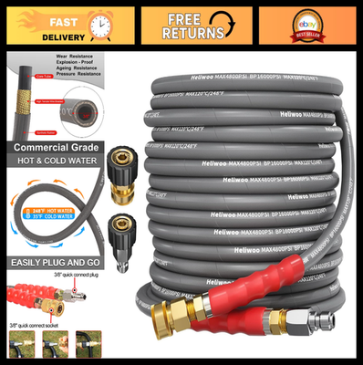 #ad 50 FT 3 8quot; Pressure Washer Hose Kink Proof 4800 PSI Hot Cold Water Steel Bra $129.99