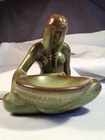 Frankoma Pottery Indian Maiden Bowl Maker Figurine Prairie Green Nice!