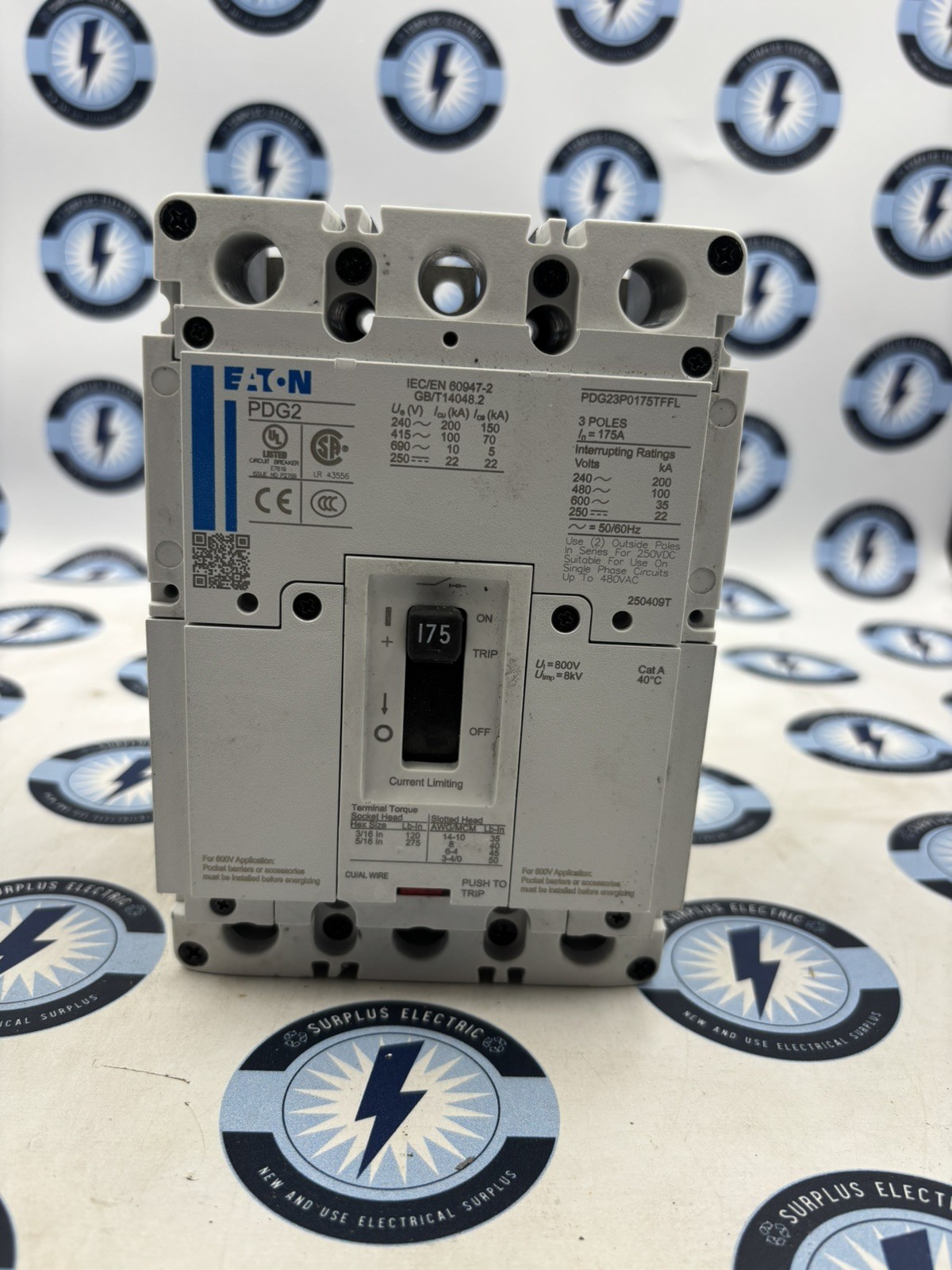 Eaton Power Defense PDG23P0175TFFL Circuit Breaker 3P 200A 600V