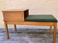 Mid-Century Furniture Telephone Table Seat, reupholstered in olive green velvet