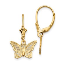 14k Yellow Gold Butterfly Leverback Earrings