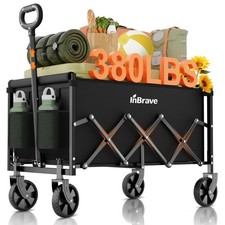 Collapsible Wagon Cart with All-Terrain Wheels, 380LBS, Black