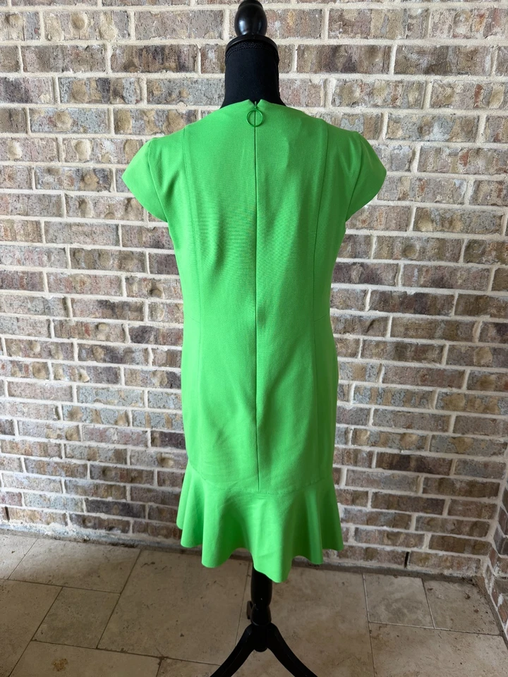 Vestido Akris Punto Mujer 12 Verde Lima Manga Gorra Acanalado Cambio Cremallera Espalda Preppy Foto 4 de 4