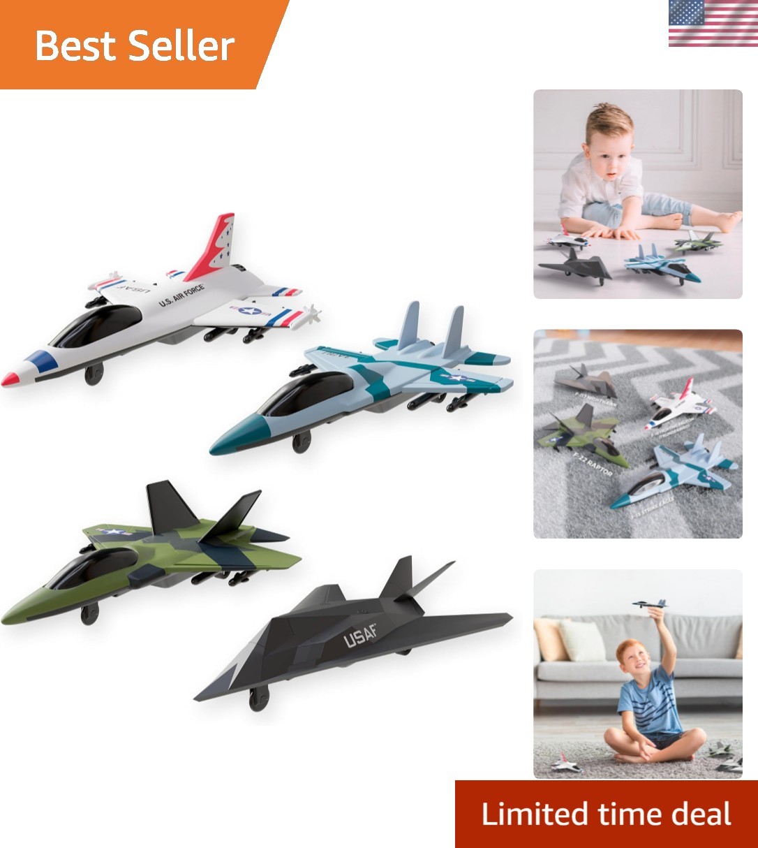Exciting 4-Pack US Air Force Diecast Toy Fighter Jets - Perfect Gift for Kids