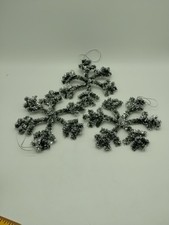 Set Of 3 Silver Tinsel Snowflake Ornaments 5....